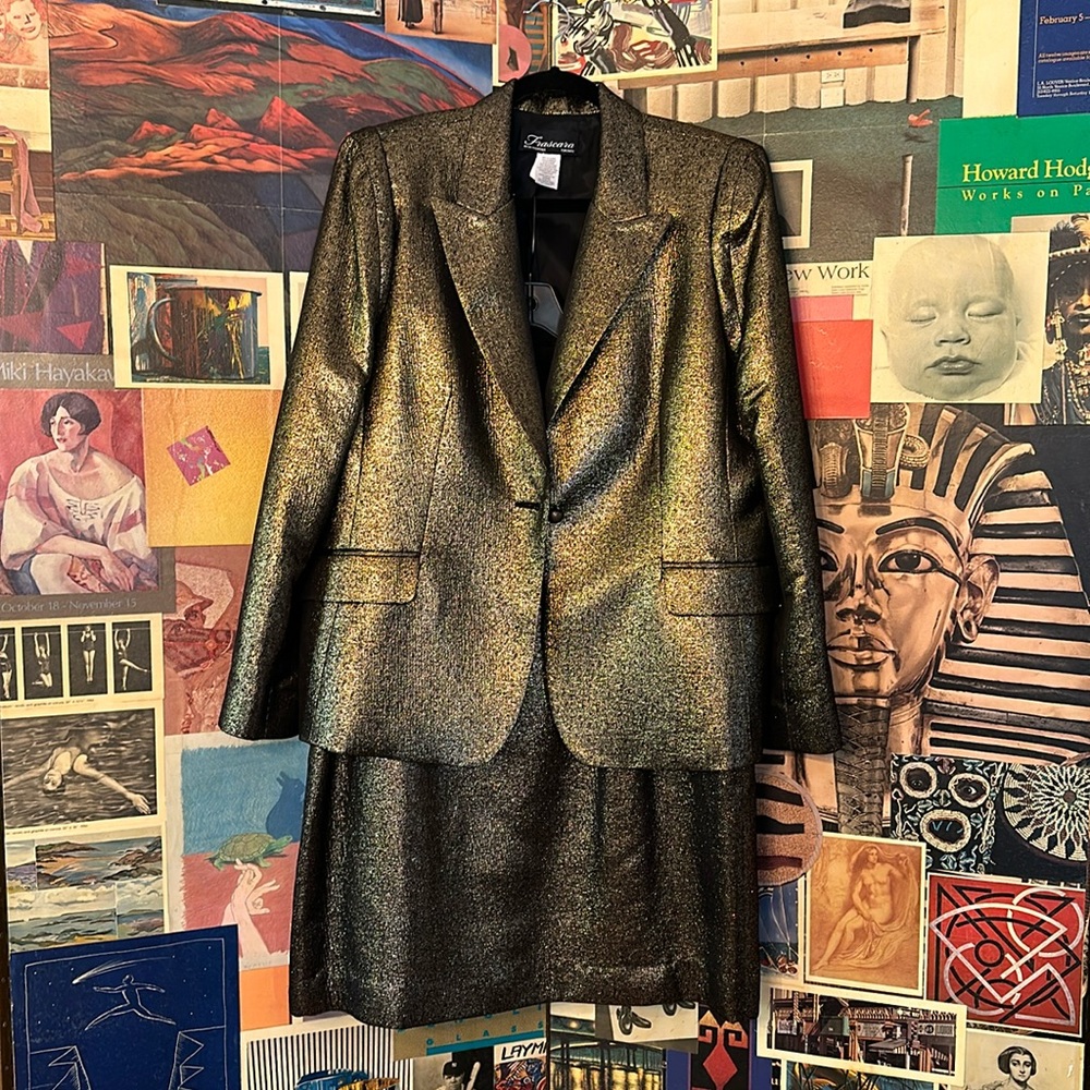 Gold Women's Blazer and Skirt Set